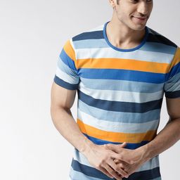 Mast  Harbour Men Blue Striped Round Neck Pure Cotton T-shirt-image-74