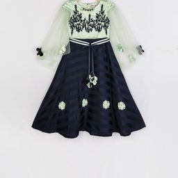 Peppermint Girls Navy Blue Embroidered Fit and Flare Dress-picture-10