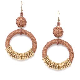 RICHEERA Brown & Gold-Toned Beaded Circular Drop Earrings-56