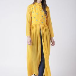 DODO & MOA Women Yellow Solid Anarkali Kurta-image-15
