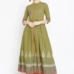 WineRed Women Green Printed Flared Kurta-31