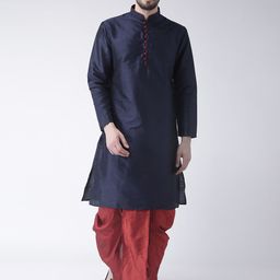 Hangup Men Navy Blue & Maroon Solid Kurta with Dhoti Pants-picture-21