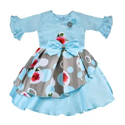 Wish Karo Girls Blue Printed Fit and Flare Dress-image-90