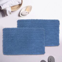 BIANCA Set of 2 Blue Solid Anti-Skid Bath Rugs-46