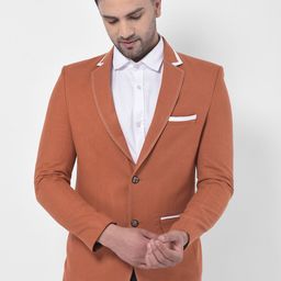 LUXURAZI Men Brown Solid Tailored Fit Single Breasted Blazer-15