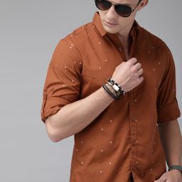 Roadster Men Rust Brown & White Regular Fit Printed Casual Sustainable Shirt-picture-13