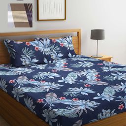 KLOTTHE Blue & Purple Floral 210 TC 2 King Bedsheet with 4 Pillow Covers-50