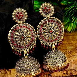 Crunchy Fashion Maroon Gold-Plated Dome Shaped Jhumkas-picture-28