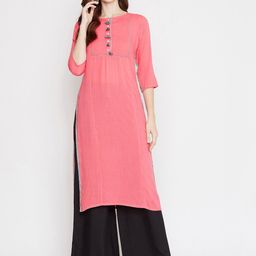 WineRed Women Peach-Coloured Solid Straight Kurta-image-96