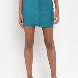 VOXATI Women Blue Solid Mini Denim Pencil Skirt-image-75