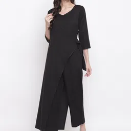 FABNEST Women Black Solid Basic Jumpsuit-image-2