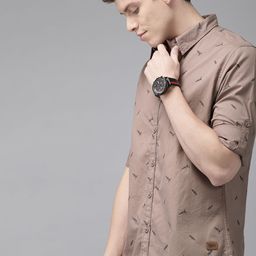 Roadster Men Pink & Black Graphic Printed Pure Cotton Sustainable Casual Shirt-image-80