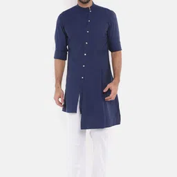 Freehand by The Indian Garage Co Men Navy Blue Solid Straight Kurta-image-52