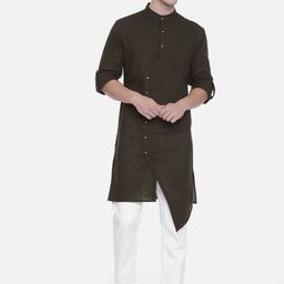 Freehand by The Indian Garage Co Men Brown Solid Straight Kurta-image-92
