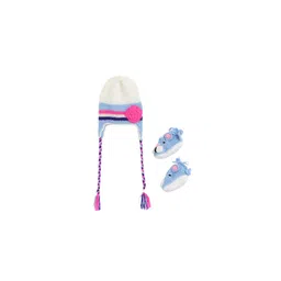 CHUTPUT Kids White & Blue Hand knitted Crochet Beanie & Booties-23