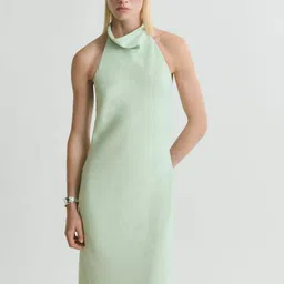 MANGO Halter Neck Satin Maxi Dress-image-70