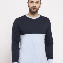 Kalt Men Blue Colourblocked Round Neck T-shirt-image-71