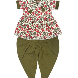 LIL PITAARA Girls Green Ethnic Motifs Printed Pure Cotton Kurti with Dhoti Pants-picture-46