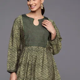 Libas Green Ethnic Motifs Printed Puff Sleeves Kurti-image-16