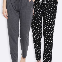 Kanvin Women Charcoal & Black Pack of 2 Lounge Pants-image-22