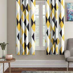 Cortina White & Yellow Set of 2 Digital Printed Window Curtains-17