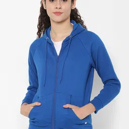 Allen Solly Woman Blue Solid Hooded Sweatshirt-picture-1