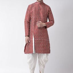 DEYANN Men Red & Off-White Printed Kurta with Patiala-image-97