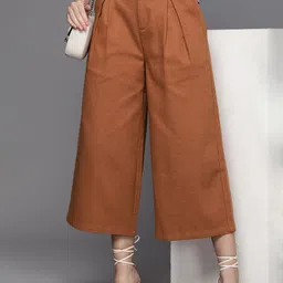 Kenneth Cole Women Pure Cotton Textured Pleated Trousers-image-78