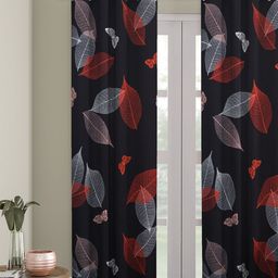 Cortina Black & Red Set of 2 Digital Printed Long Door Curtains-3
