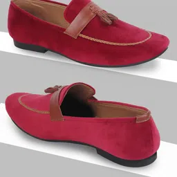FAUSTO Men Red Solid Velvet Loafers-image-42