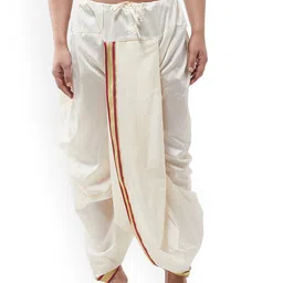 SOJANYA Men Off-White Solid Stitched Dhoti-image-16