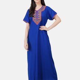 KOI SLEEPWEAR Blue & Pink Embroidered Cotton Maxi Nightdress-image-46