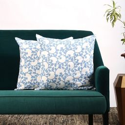 Contrast Living White & Blue Set of 2 Floral Square Cushion Covers-image-21