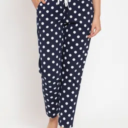 Boston Club Women Navy Blue & White Printed Mid-Rise Lounge Pants-image-47