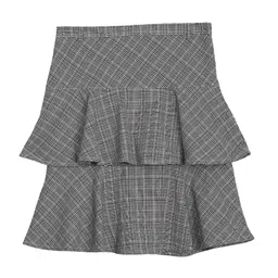 Blue Giraffe Girls Grey Checked Tiered Pure Cotton Skirt-picture-11