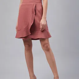 Marie Claire Women Rust Pink Solid Trumpet Mini Skirt-image-87