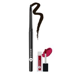 SUGAR Set of Kohl Of Honour Intense Kajal 01 & Smudge Me Not Liquid Mini Lipstick 02-57