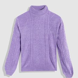 YK Girls Lavender Cable Knit High Neck Pullover-image-34