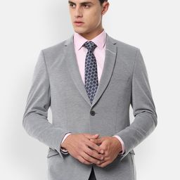 V Dot Men Grey Solid Slim-Fit Single-Breasted Formal Blazer-image-23