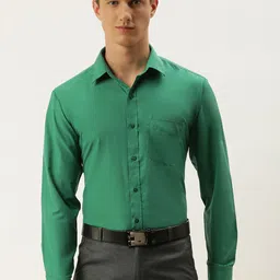 English Navy Men Green Slim Fit Solid Formal Shirt-image-104