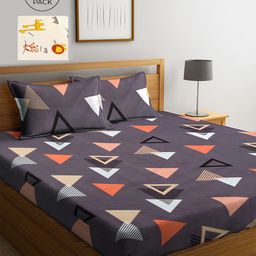 KLOTTHE Multicolor Geometric 210 TC Poly Cotton 2 King Size Double Bedsheet Set-54