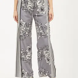 Harpa Women Grey & White Smart Regular Fit Floral Printed Parallel Trousers-image-81