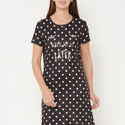 Sweet Dreams Women Black & White Printed Cotton Nightdress-image-125