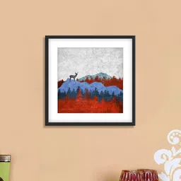 999Store Grey & Red Deer & Forest Cotton Canvas Digitally Printed Wall Art-31