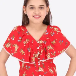 CUTECUMBER Girls Red Floral Printed Cape Sleeves Top-image-88