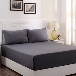 MASPAR Charcoal Grey Solid 200 TC Cotton 1 King Bedsheet with 2 Pillow Covers-image-57