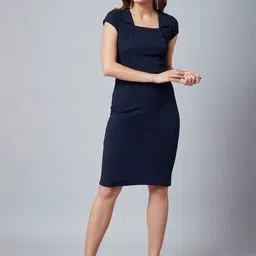 Athena Women Navy Blue Solid Sheath Dress-image-24