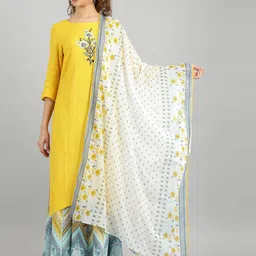 AURELIA Cream-Coloured & Yellow Printed Dupatta-picture-15