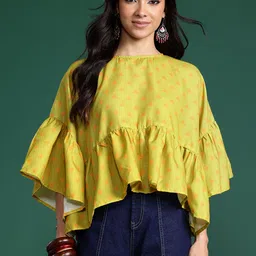 Sangria Printed Bell Sleeves Ethnic Top-picture-50