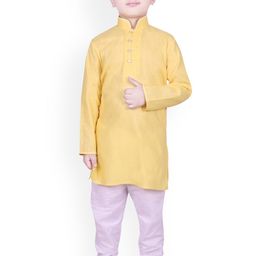 SG YUVRAJ Boys Yellow & White Solid Kurta with Pyjamas-9